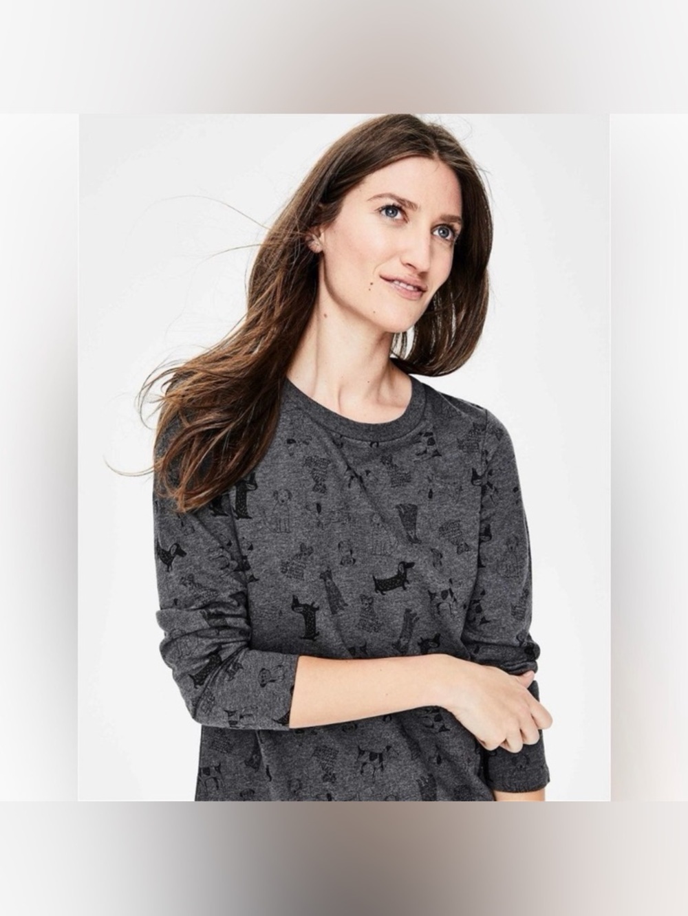 Boden Doodle Dog 100% Cotton Sweater Dress in Charcoal - Size 12R - Picture 4 of 9